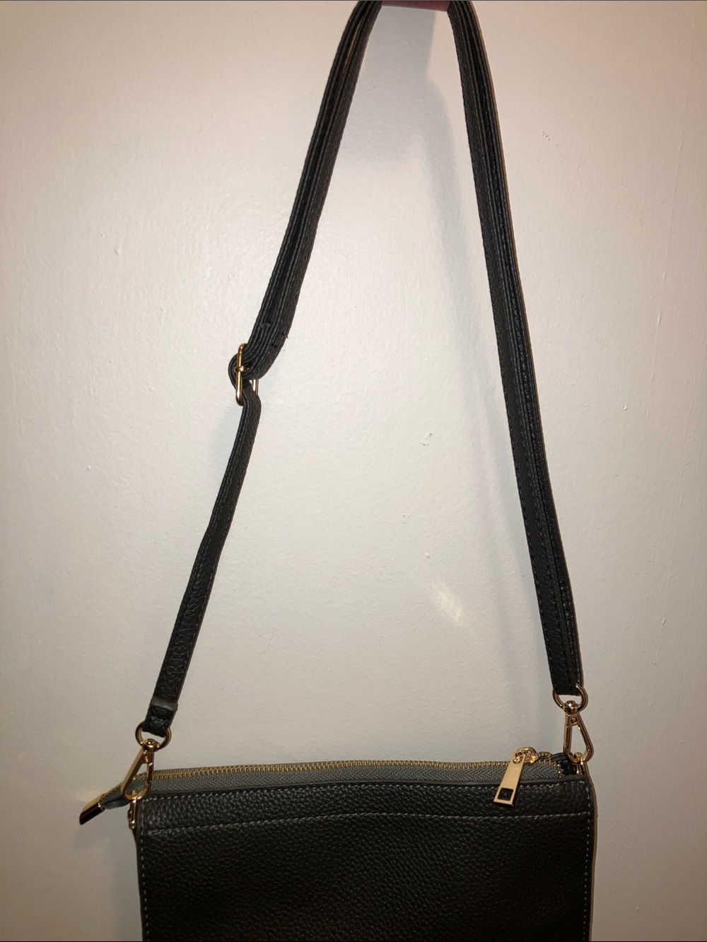 Hand Crafted Army Green Pebbled Crossbody Bag with Gold Hardware 9” X 5” - Picture 2 of 8